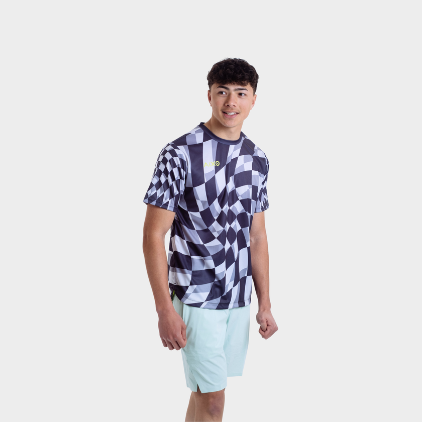 Aixo Checker Mens Top Grey