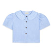 Frances Linen Cropped Blouse  - Sky Blue Stripe