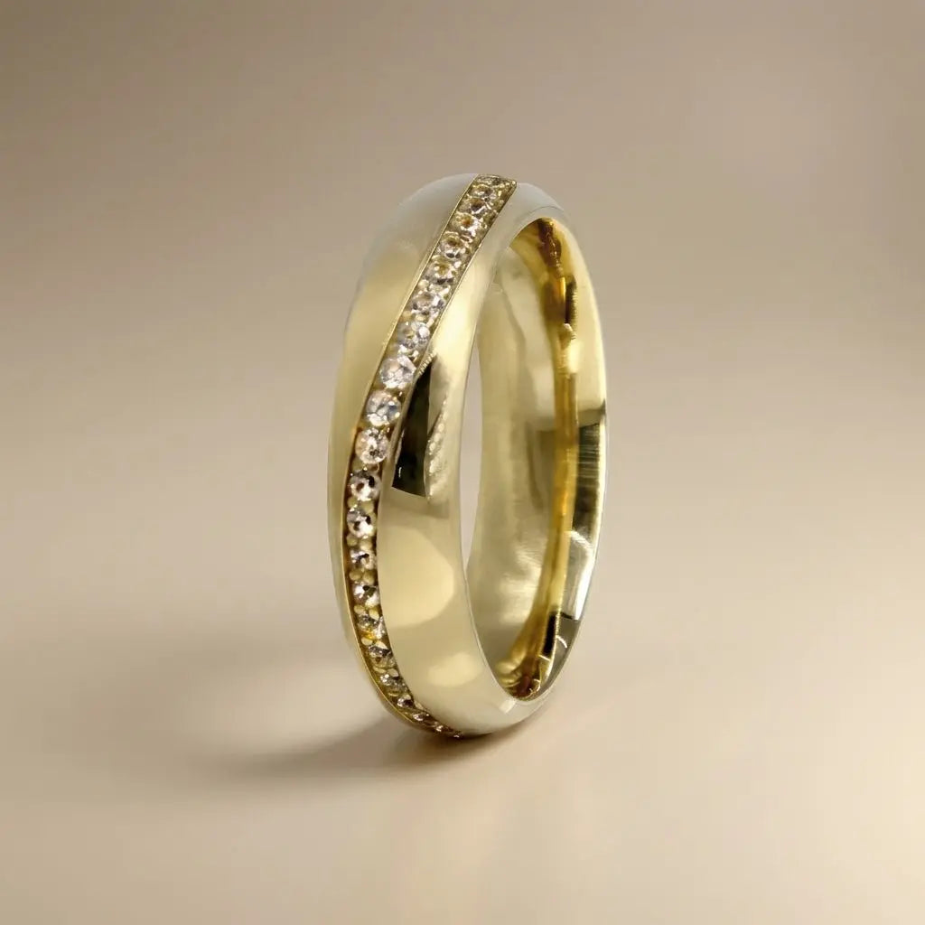 5mm Gold Wedding Band – Stella Diamond Line – 9ct/14ct/18ct Gold