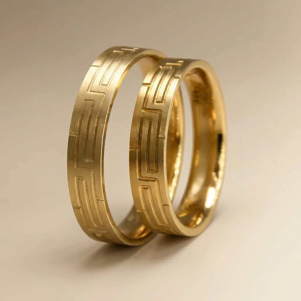 4mm Gold Wedding Band – Geometric Pattern – 9ct/14ct/18ct Gold