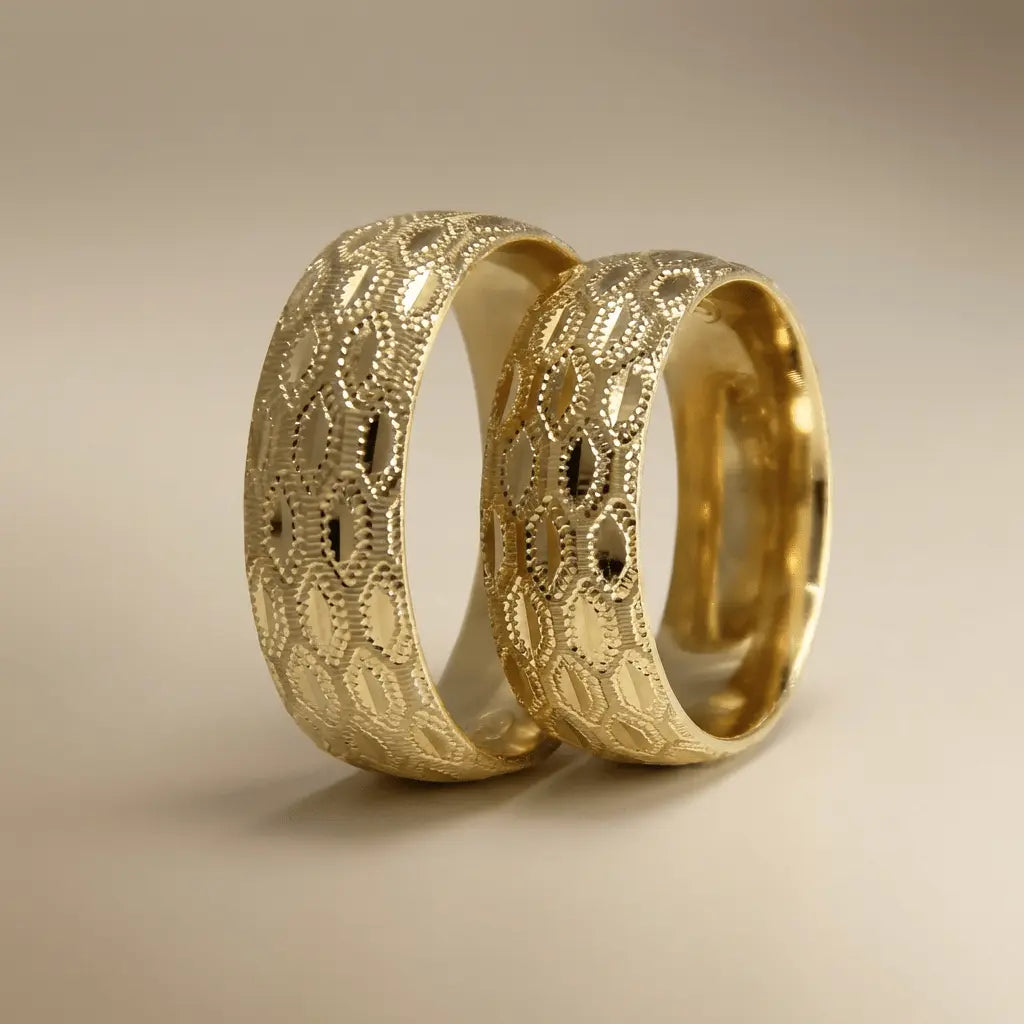 7mm Gold Wedding Band – Honeycomb Texture – 9ct/14ct/18ct Gold