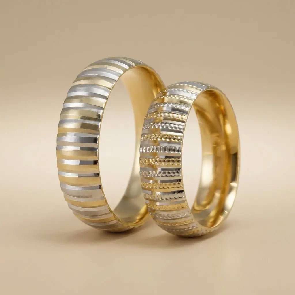 6mm Gold Wedding Band – Linear Contrast Stripe – 9ct/14ct/18ct Gold