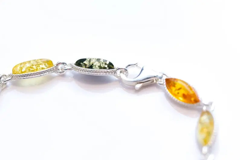 Bracciale in ambra multicolore taglio marquise