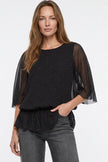Black Diamante Mesh Batwing Sleeve Top