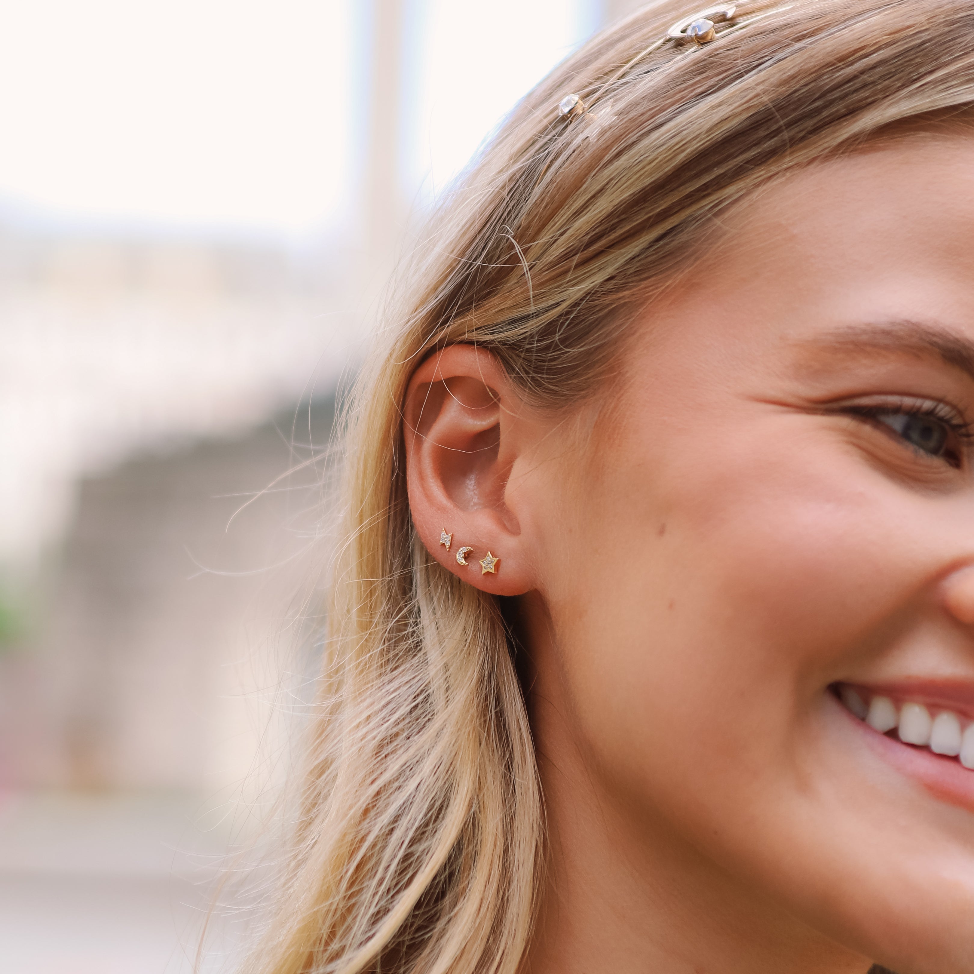 Miku Lightning, Moon & Star Stud Earrings Set | 18K Gold Plated