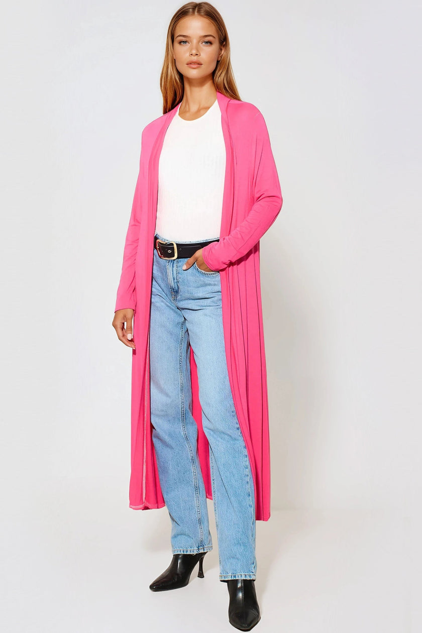 Cardigan lungo in jersey color fucsia