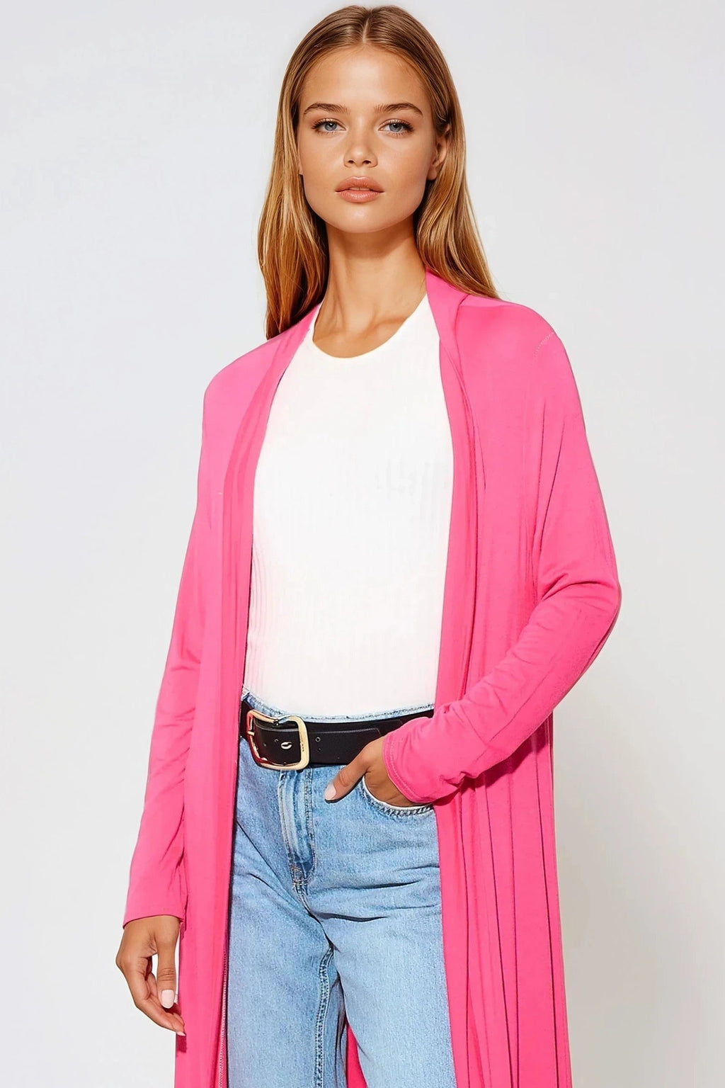 Fuchsia Jersey Longline Cardigan