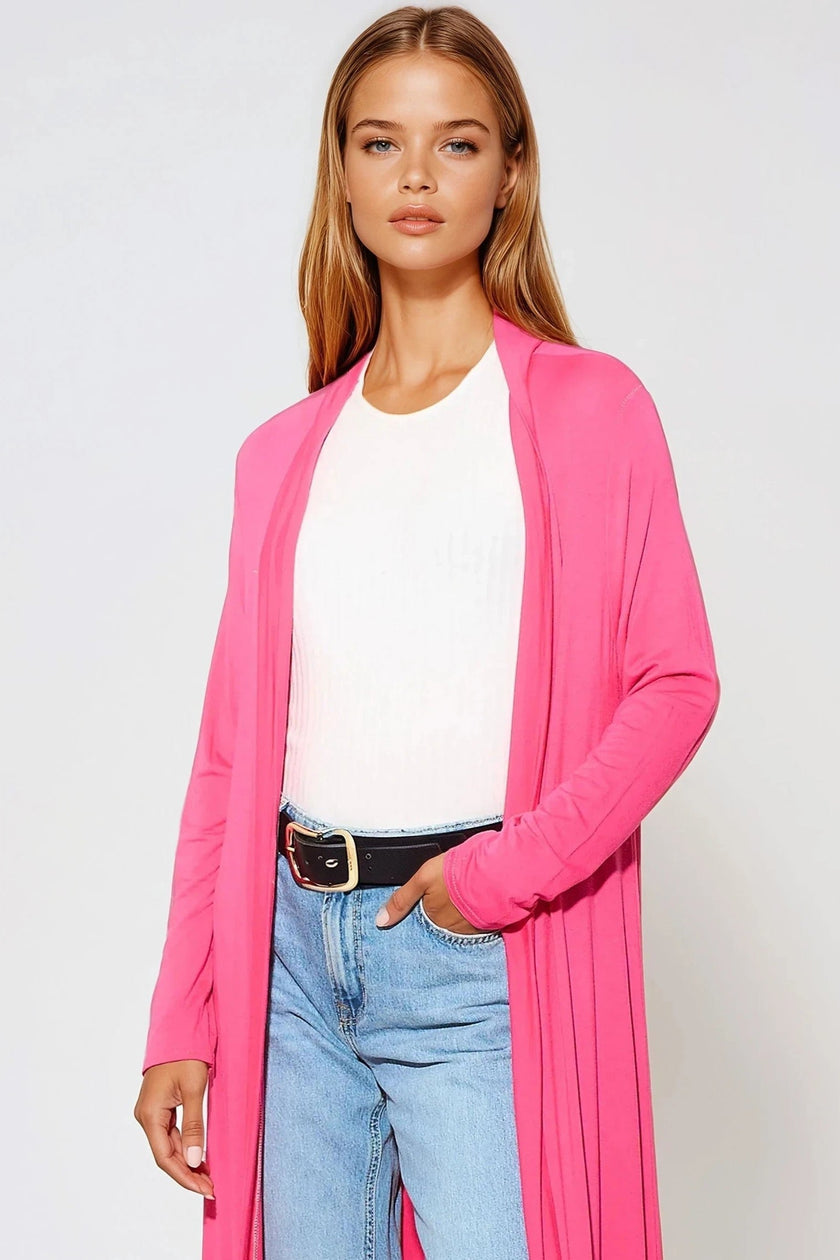 Cardigan lungo in jersey color fucsia