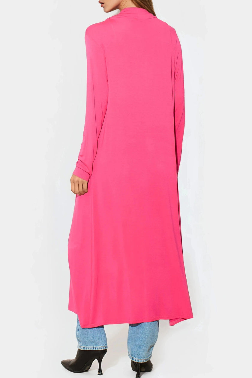 Cardigan lungo in jersey color fucsia
