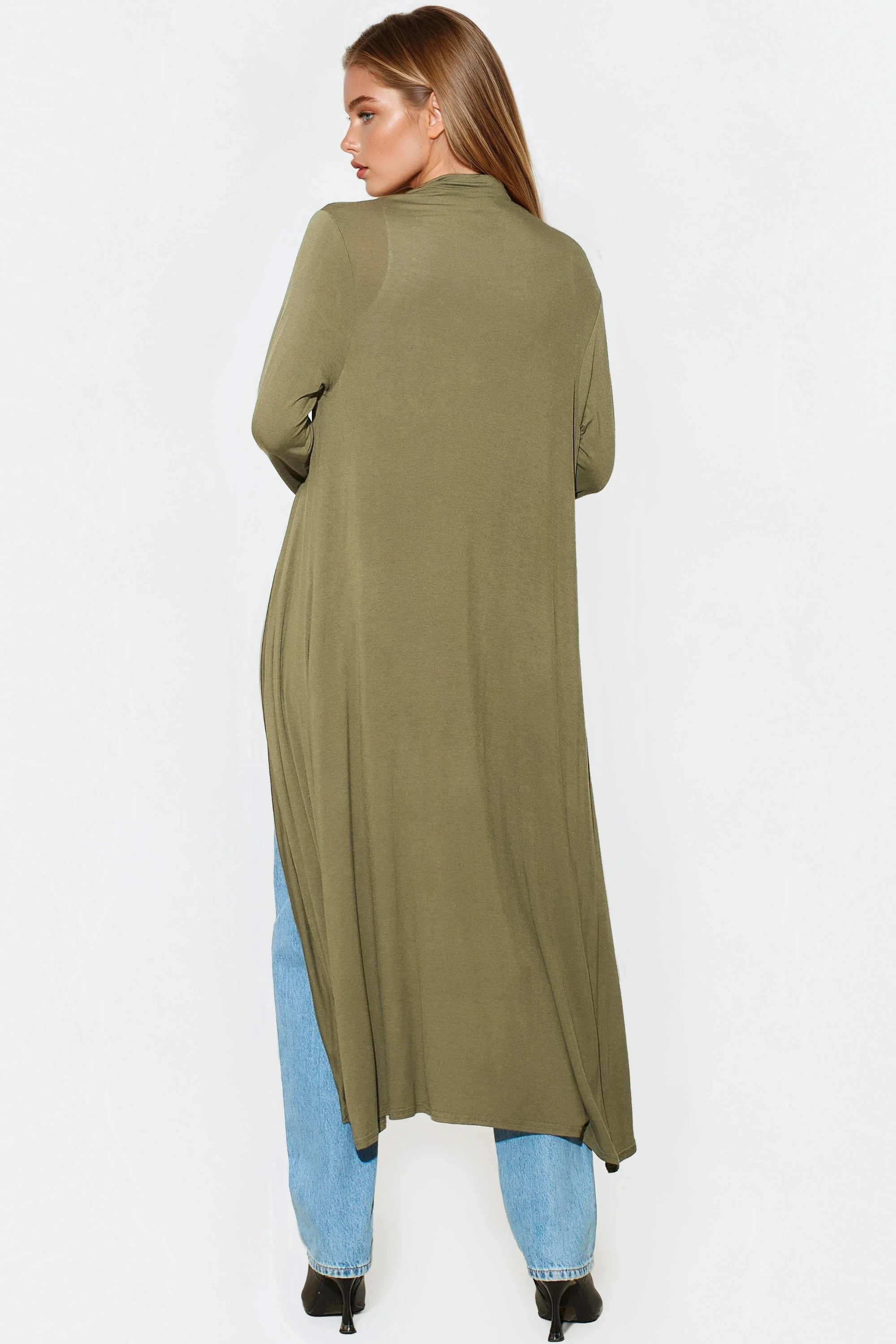 Khaki Jersey Longline Cardigan