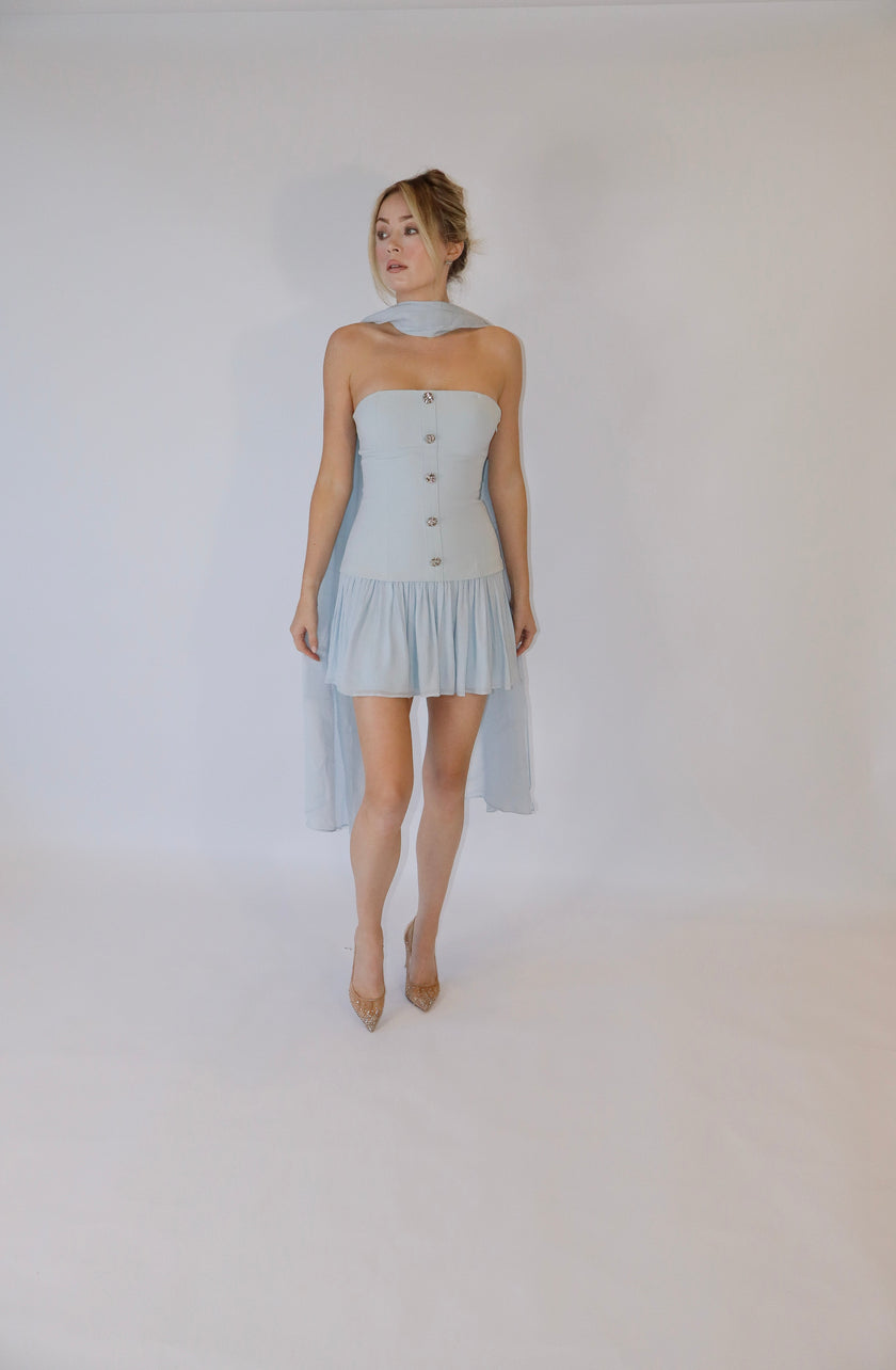 Monaco Dress and Scarf in Baby Blue