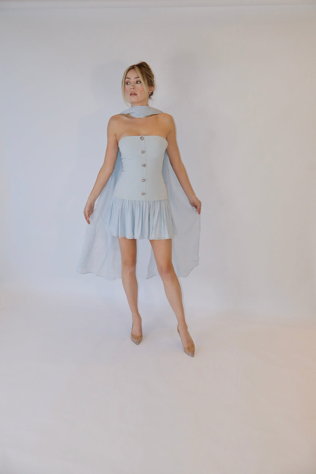 Monaco Dress and Scarf in Baby Blue
