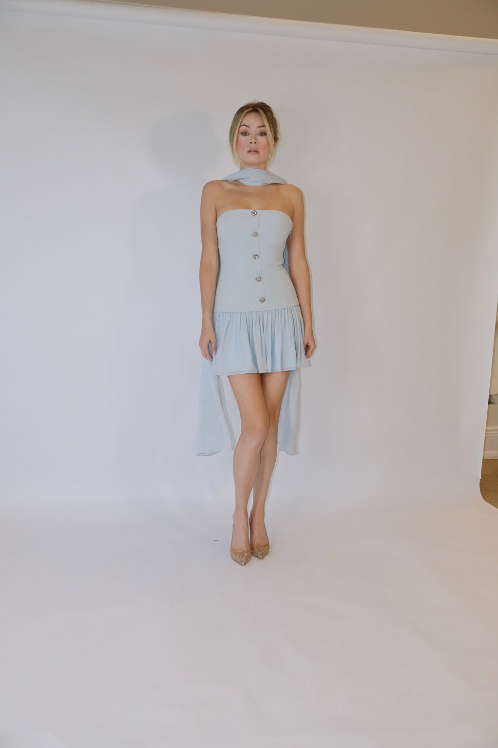 Monaco Dress and Scarf in Baby Blue