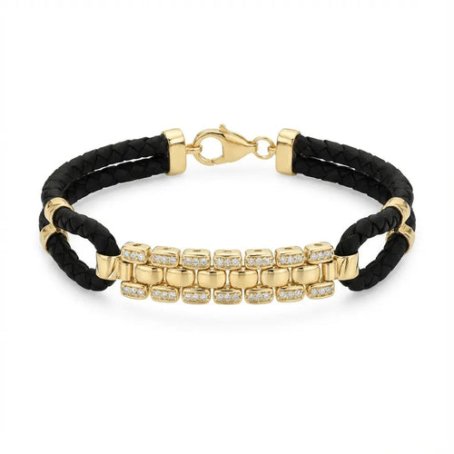 14K Gold Detail Bracelet – Golden Mosaic Braided | Braided Black Band | Majestic Jewellery
