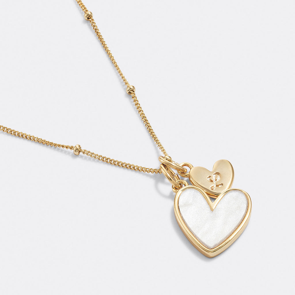 Mother Of Pearl Heart Initial Necklace
