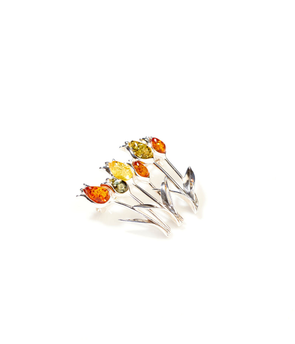 Multicolour Tulip Amber Brooch