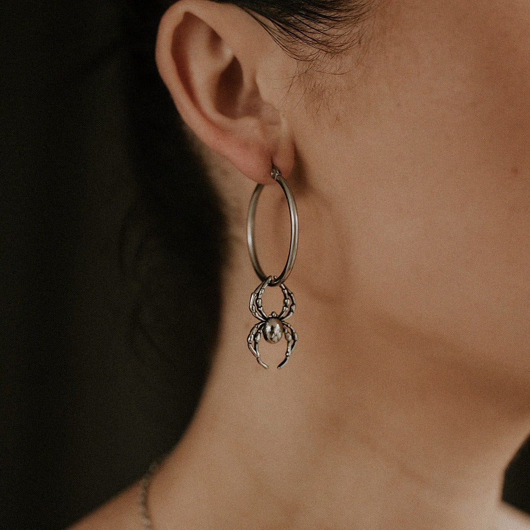Orb Weaver Spider Hoop Earrings
