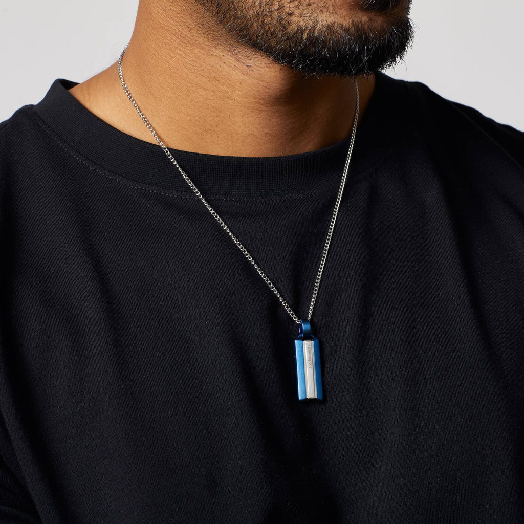 Fred Bennett Stainless Steel Blue Dog Tag Necklace