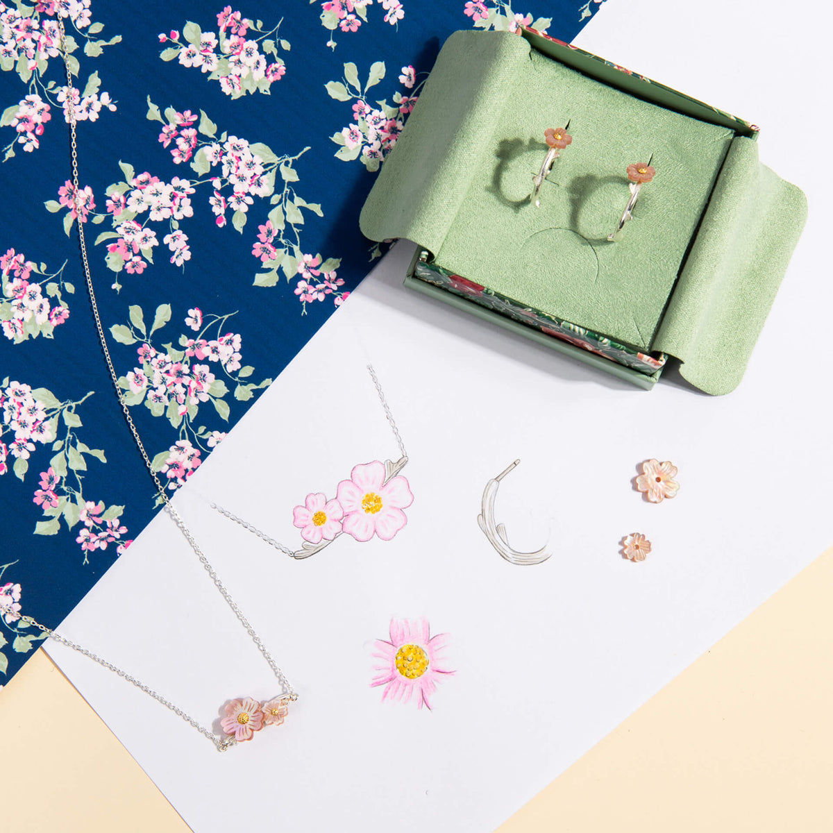 Laura Ashley Silver Cherry Blossom Ditsy Hoop Earrings