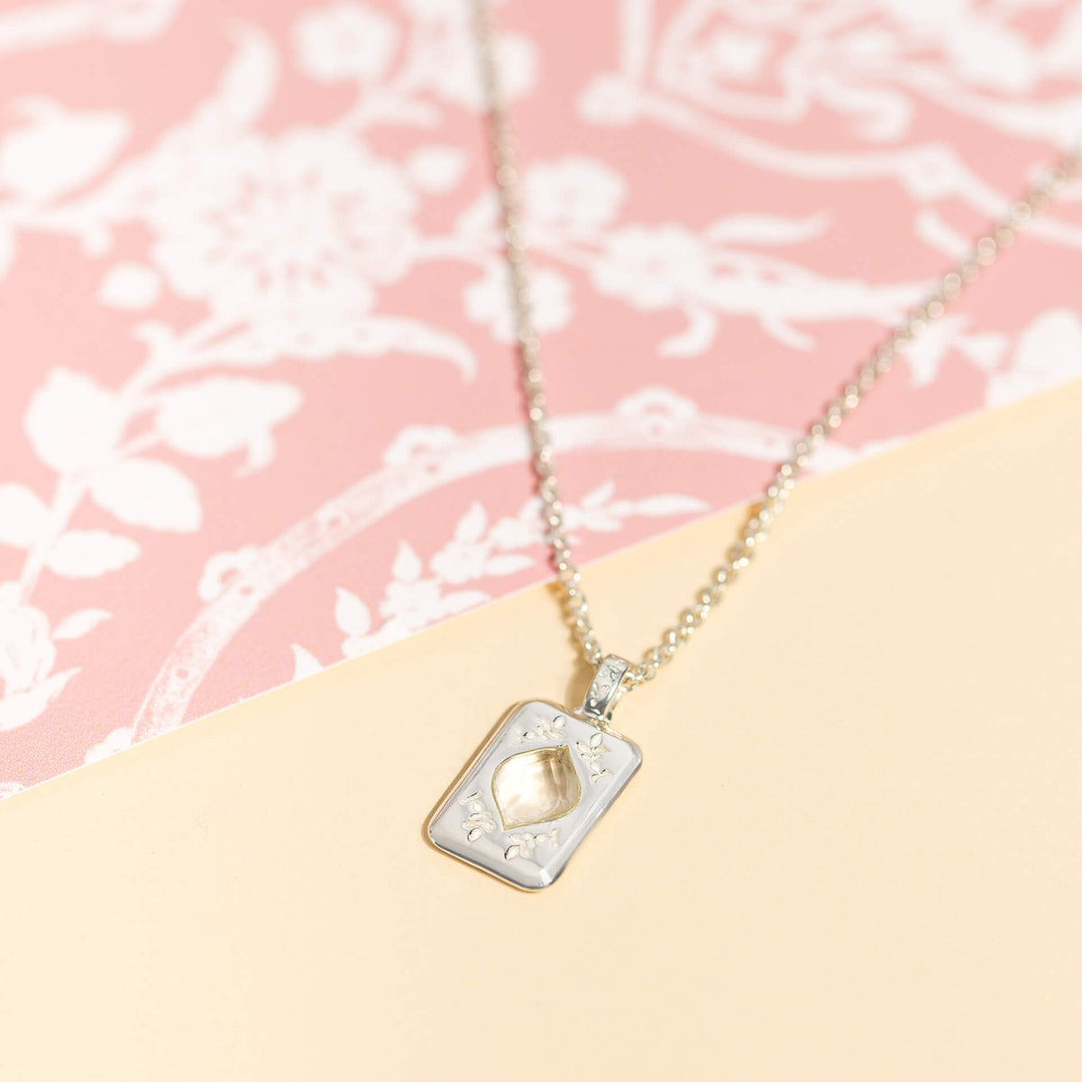 Laura Ashley Silver Foscot Damask White Topaz Necklace