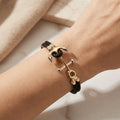 14K Gold Detail Bracelet – Nautical Anchor with Double Braided | Braided Black Band | Majestic Jewellery