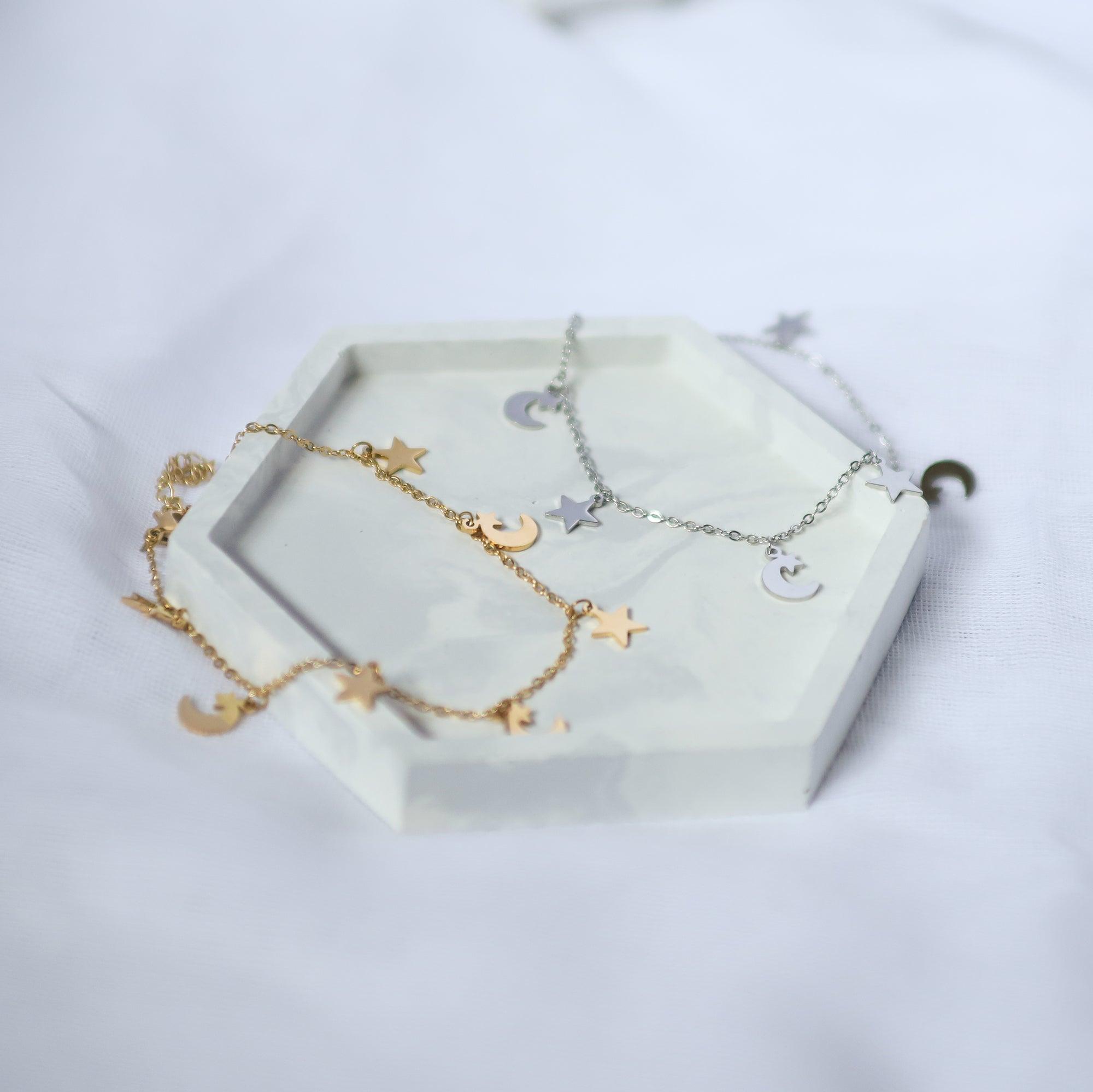 Nazma Moon & Star Charm Anklet | 14K Gold Plated