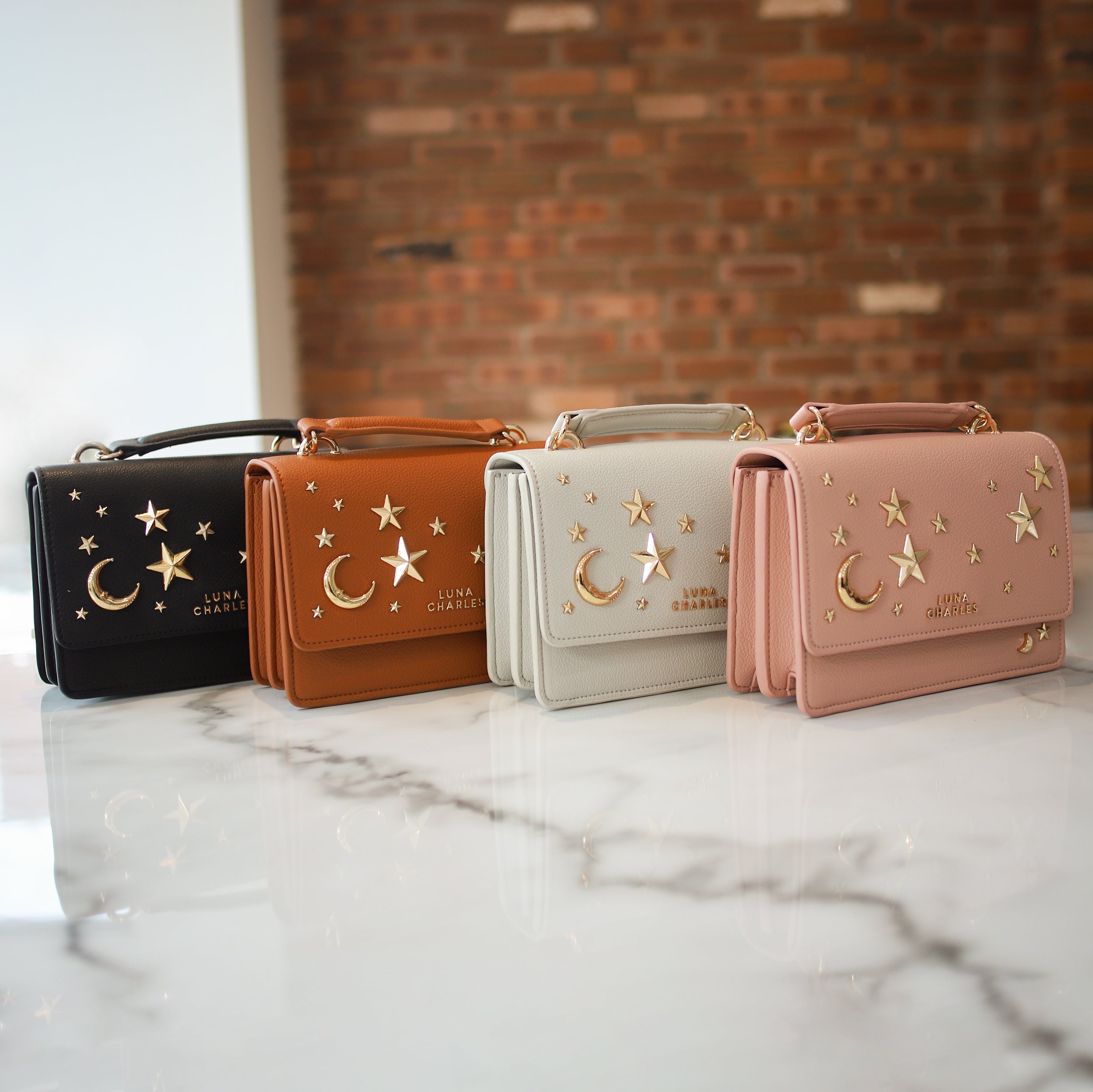 Nova Star Studded Handbag - Grey & Gold