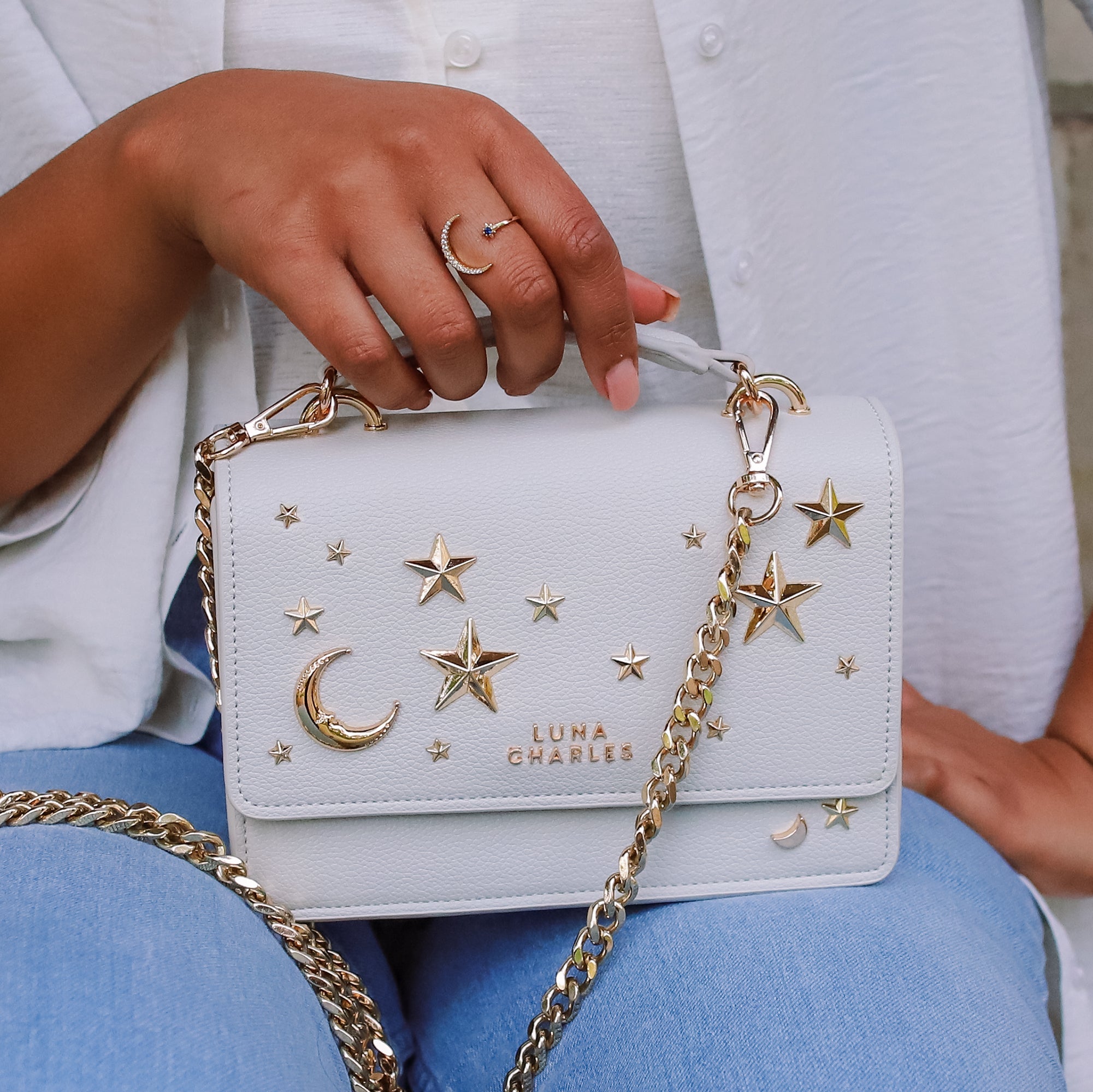Nova Star Studded Handbag - Grey & Gold