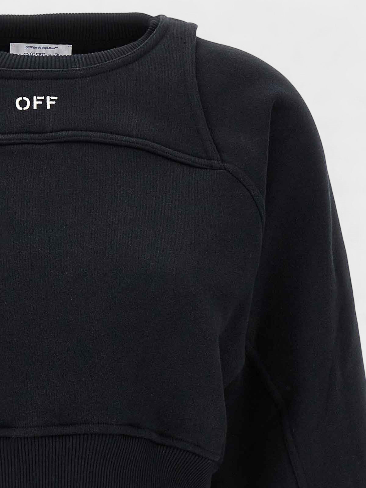 Off Stamp Round Crop Crewneck Black White