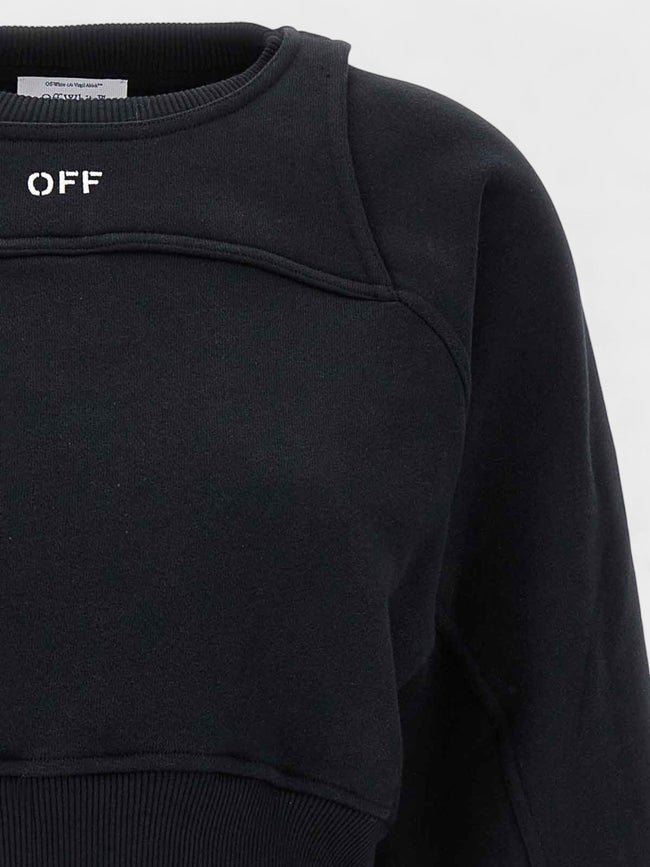 Off Stamp Round Crop Crewneck Black White