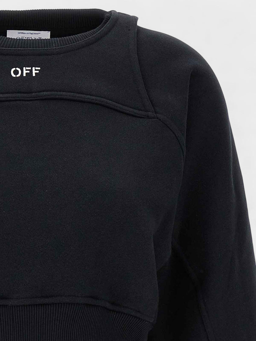 Off Stamp Round Crop Crewneck Black White