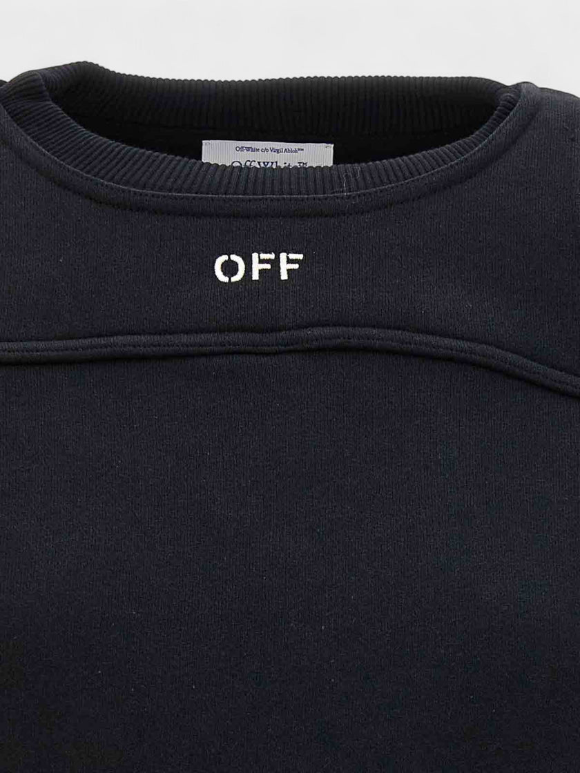 Off Stamp Round Crop Crewneck Black White