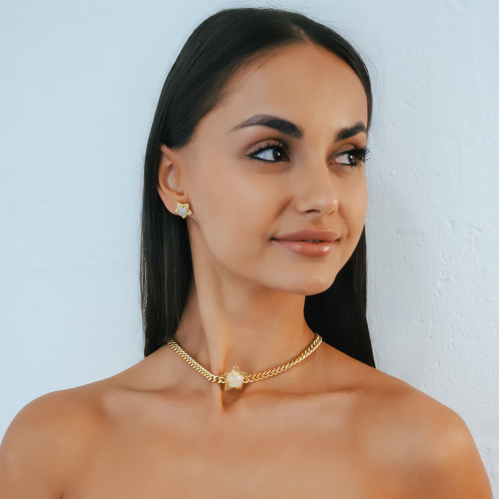 Odette Moonstone Spiky Star Choker Necklace | 18k Gold Plated
