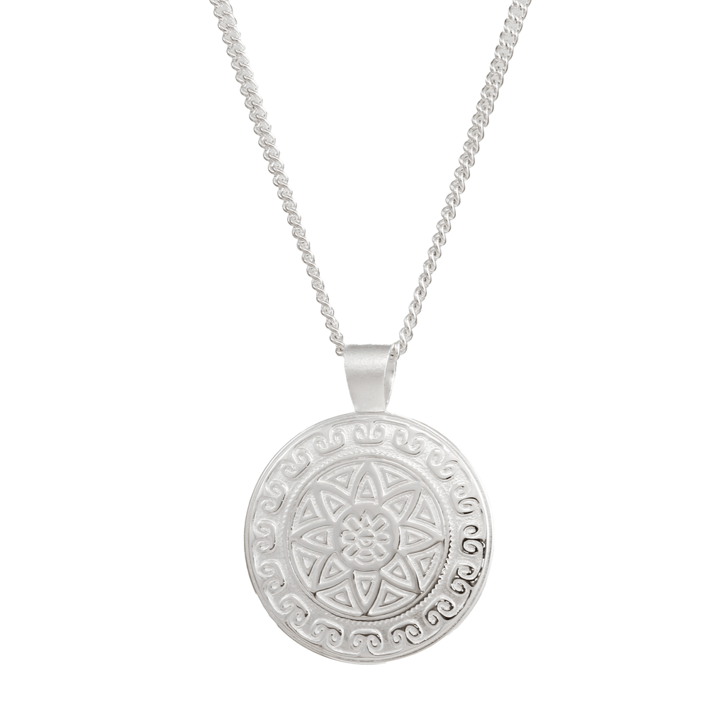 Azteekse Ollin Reis Mandala Gepersonaliseerde Zilveren Ketting