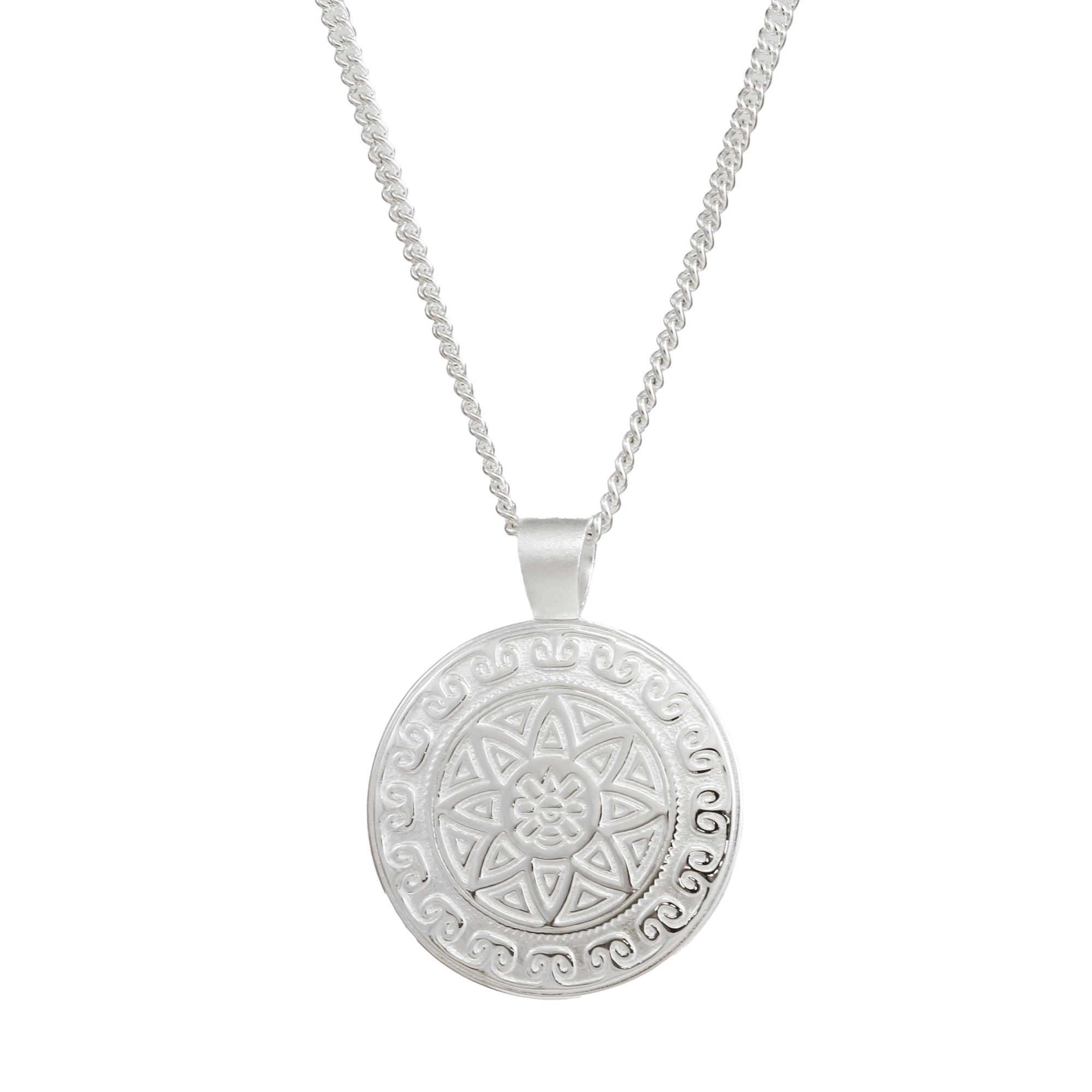 Azteekse Ollin Reis Mandala Gepersonaliseerde Zilveren Ketting