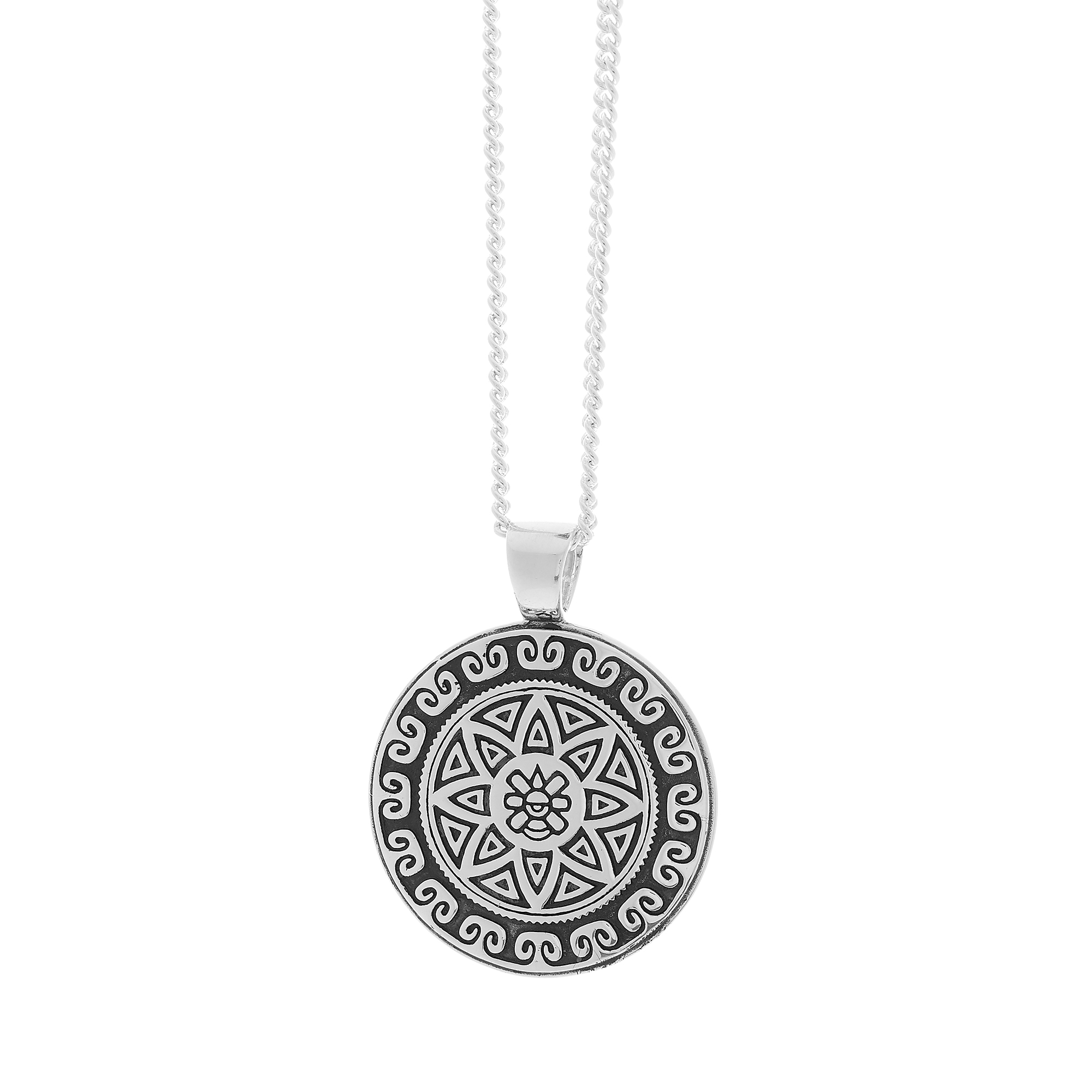Azteekse Ollin Reis Mandala Gepersonaliseerde Zilveren Ketting