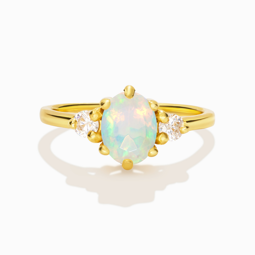 Opal Three Stone Ring in 18k Gold Vermeil
