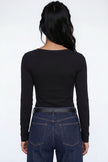 Black Cotton Long Sleeve Scoop Neck Top