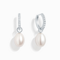 Pearl Hoop Drop Earrings with Removable Pearls in Sterling Silver