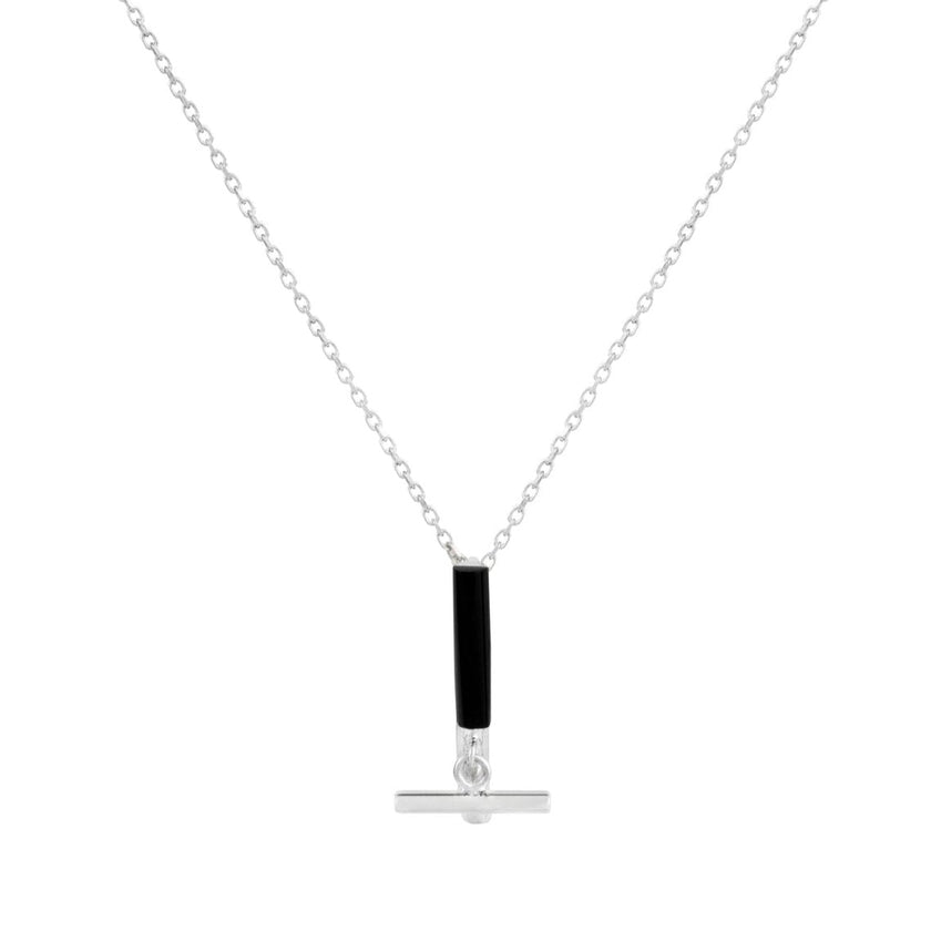 Minimalistische Onyx-T-Bar-Halskette aus Silber