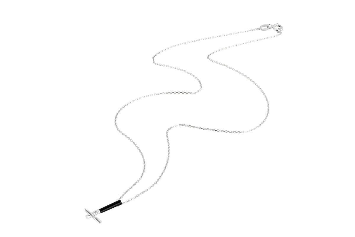 Minimalistische Onyx-T-Bar-Halskette aus Silber