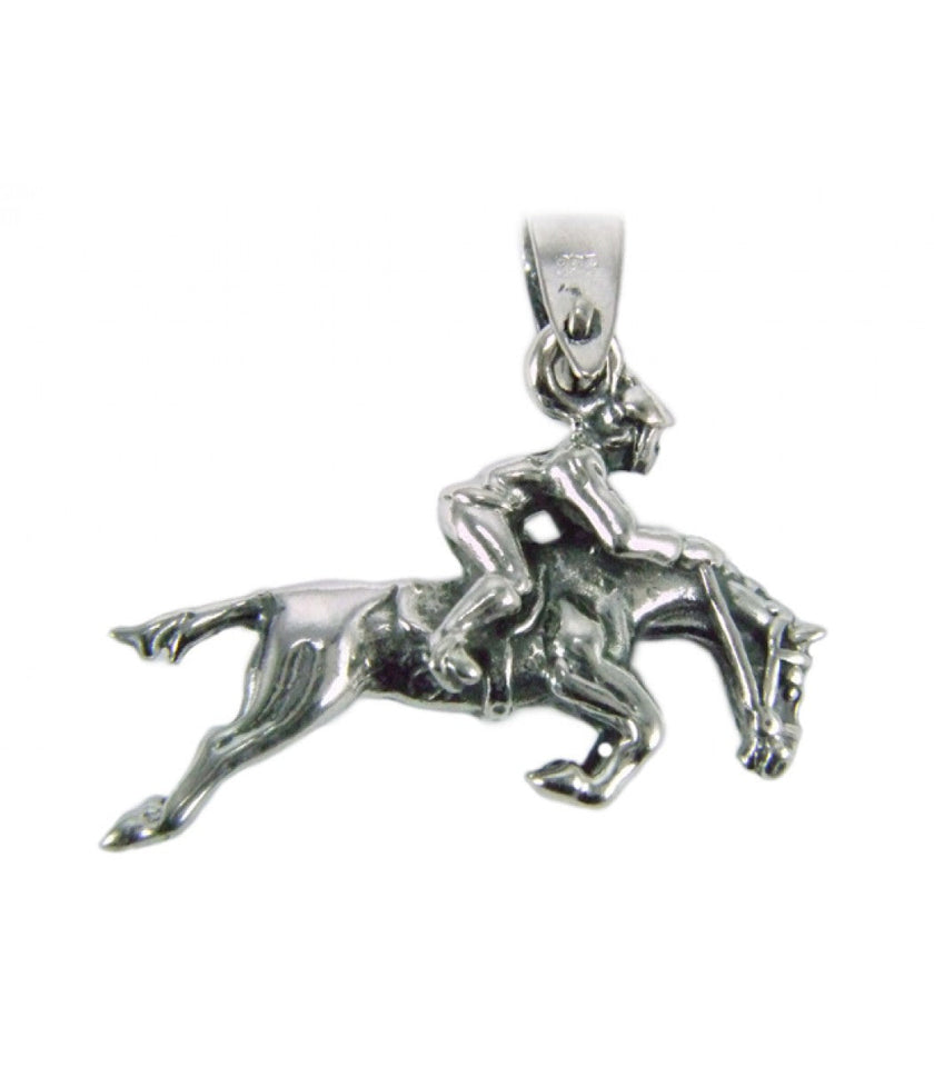 Silver Steed Jumping Jockey Silver Pendant