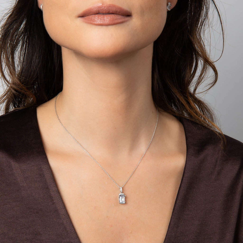 Diamonfire Emerald Cut Half Bezel Drop Pendant