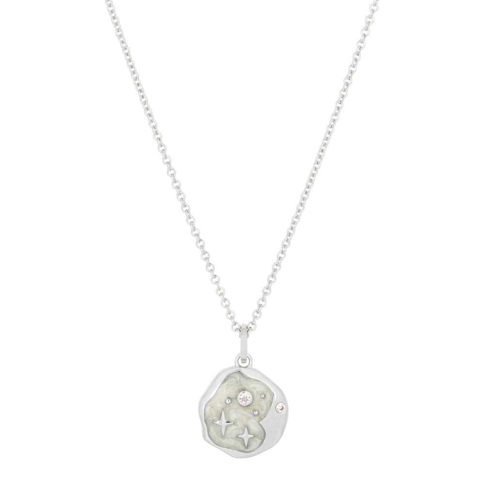 Pink Opal and Pearl Enamel Starry Night Silver Necklace