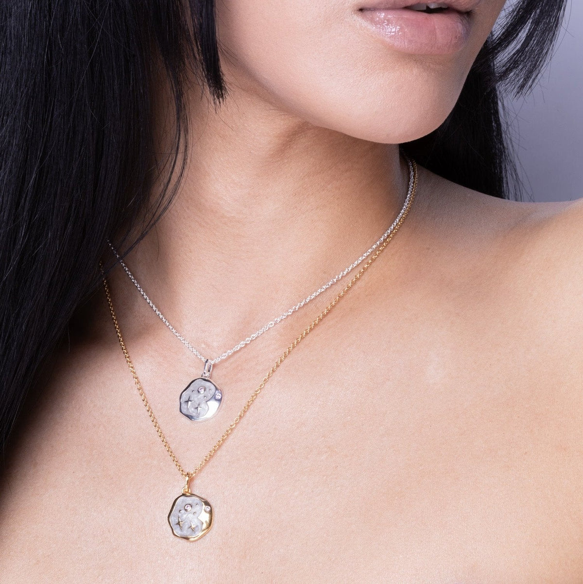 Collier Or Nuit Étoilée Émail Opale Rose et Perle