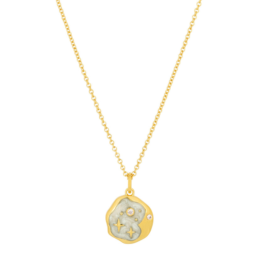 Collier Or Nuit Étoilée Émail Opale Rose et Perle