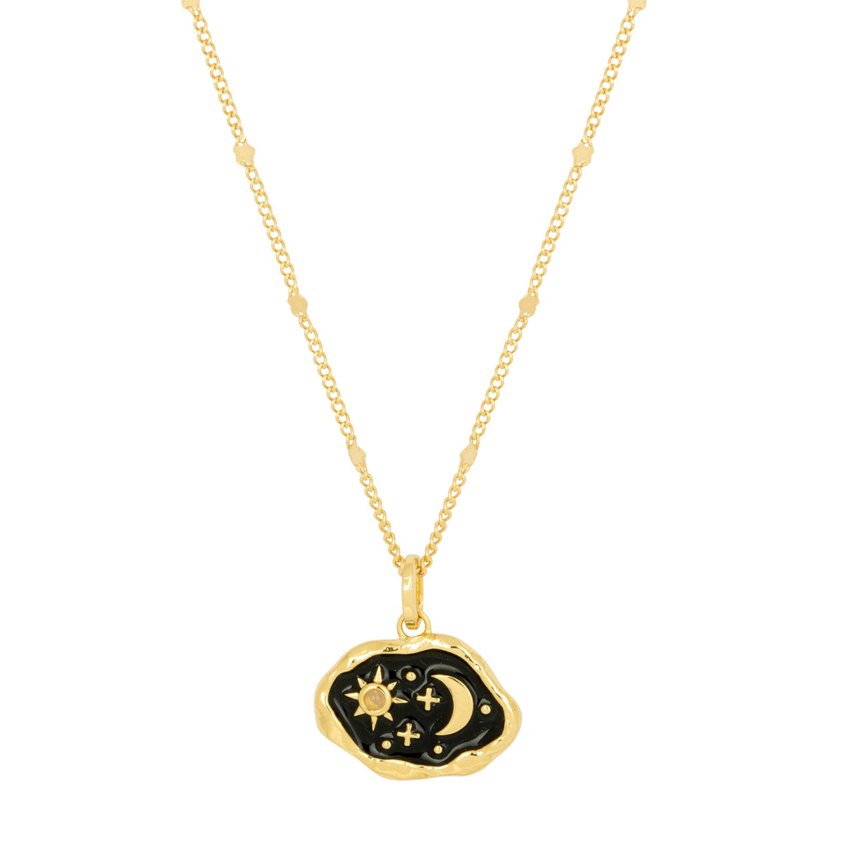 Collana in oro Midnight Scene con quarzo rosa e smalto nero