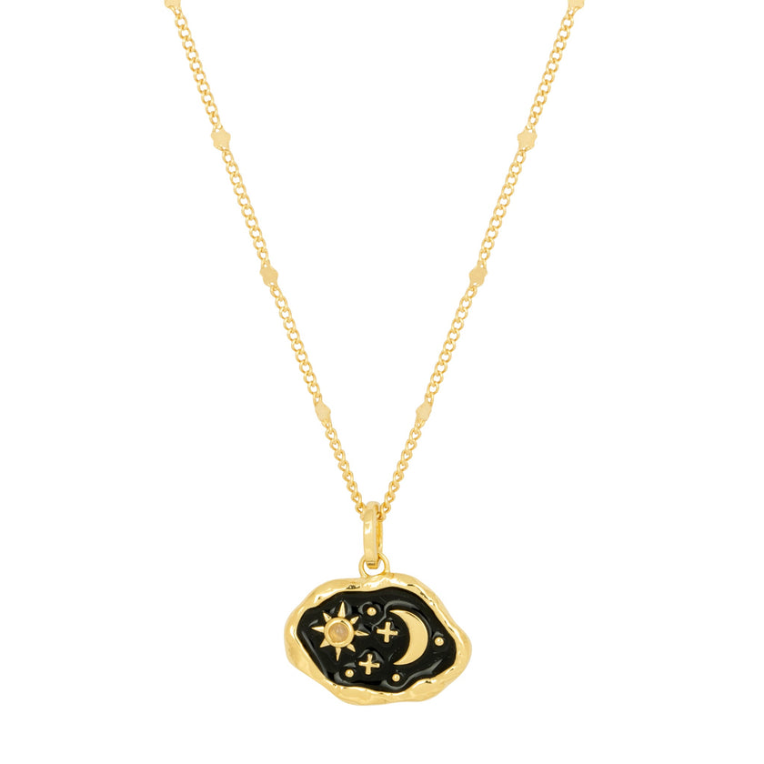 Collana in oro Midnight Scene con quarzo rosa e smalto nero