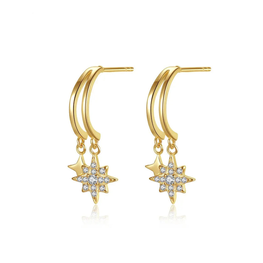 Orecchini a doppio cerchio Trinity Luxe Mini in argento sterling con ciondoli a stella