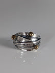 925 Silver Leaves Ring with Brass Buds – Artisan Silver Band Inspired by Nature